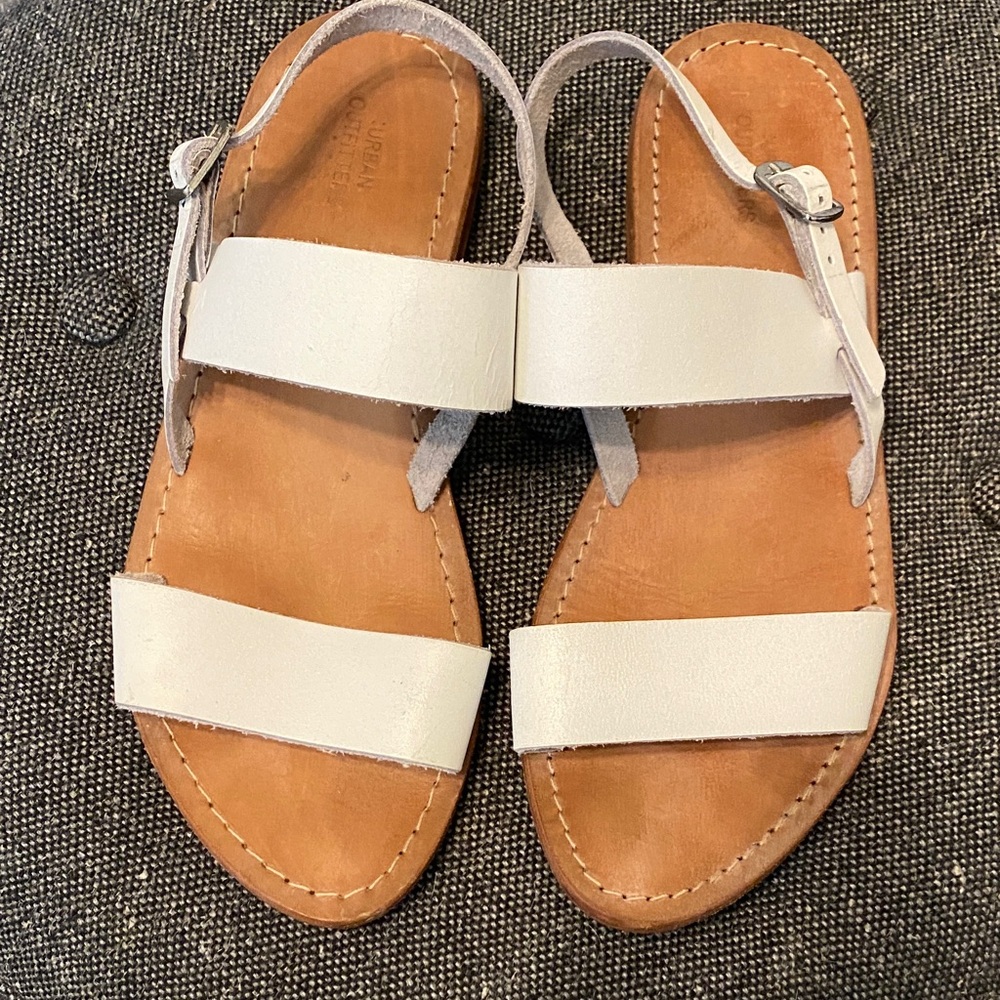 Urban Outfitters White Double-Strap Leather Slingback Sandals